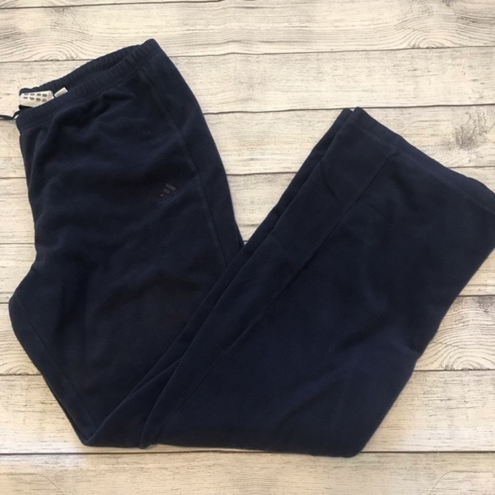 Adidas Blue Fleece Athletic Pant Climawarm Original Large Elastic Waist 3 Stripe